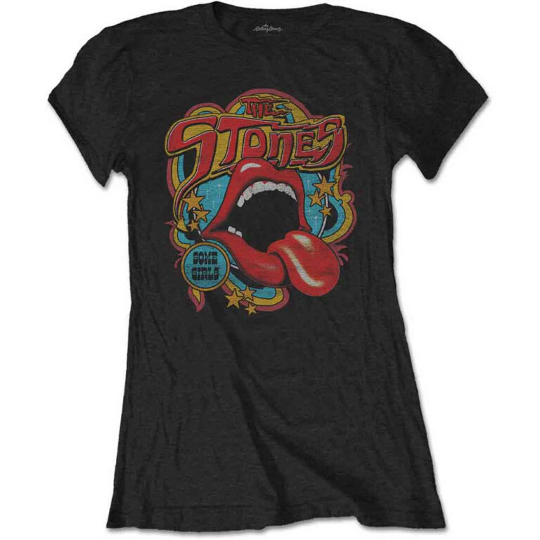 The Rolling Stones Retro 70s Vibe Black Ladies T-Shirt