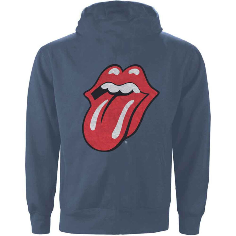 The Rolling Stones Classic Tongue Petrol Blue Back Print Zip Hoodie