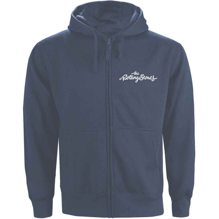 The Rolling Stones Classic Tongue Petrol Blue Back Print Zip Hoodie