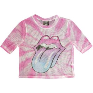The Rolling Stones Pink Gradient Tongue White Mesh Ladies Crop Top