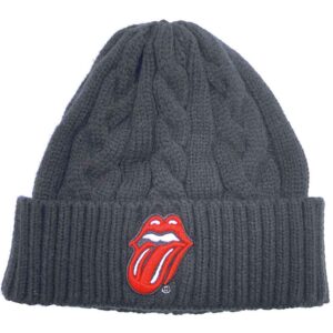 The Rolling Stones Unisex Classic Tongue Black Cable Knit Beanie Hat