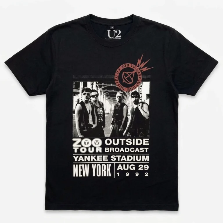 U2 Unisex Premium Carbon T-Shirt: Zoo TV Tour NY Poster 08.29.92 Black T-Shirt