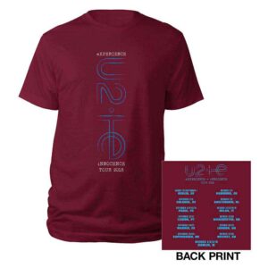 U2 I+E London Event 2018 Maroon Red Back Print & Ex-Tour T-Shirt
