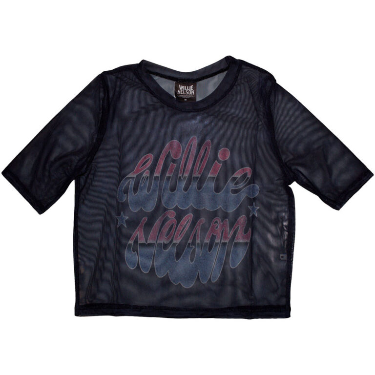 Willie Nelson Ladies Mesh Crop Top: Americana Navy Blue T-Shirt