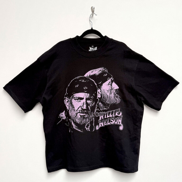 Willie Nelson Unisex Oversized Boxy T-Shirt: Purple Graphic Black T-Shirt