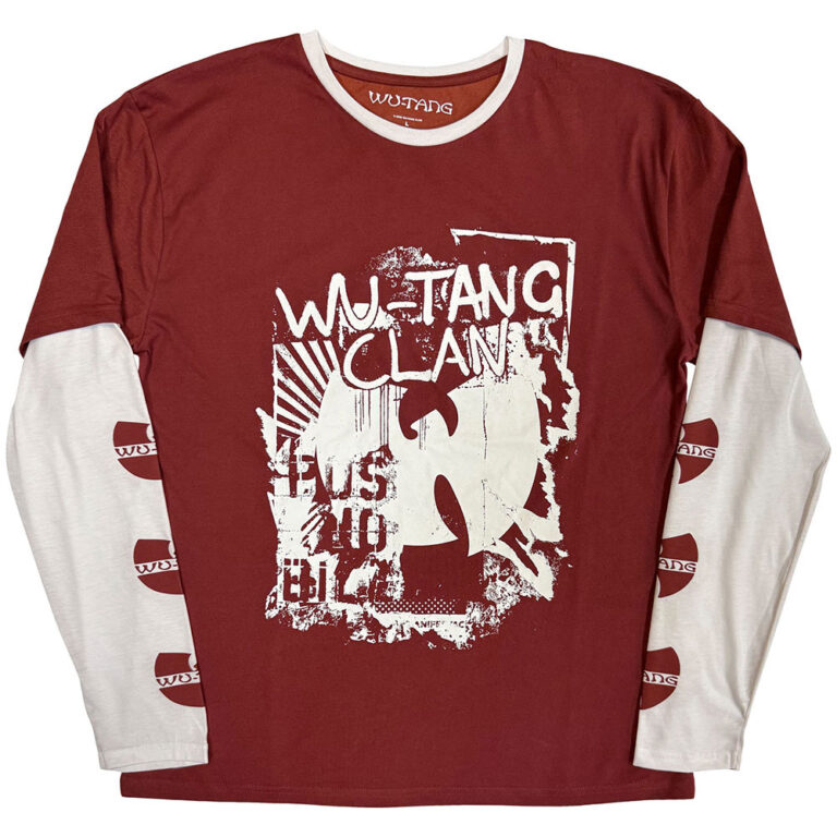 Wu-Tang Clan Unisex 2 In 1 Layered Long Sleeve T-Shirt: Graffiti Red & White Sleeve Print T-Shirt